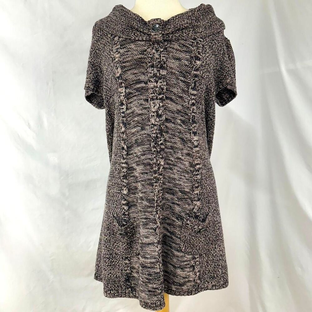 STYLE & CO Brown Short Sleeve Cable Knit Mini Sweater Dress Womens XL‎ Cabincore